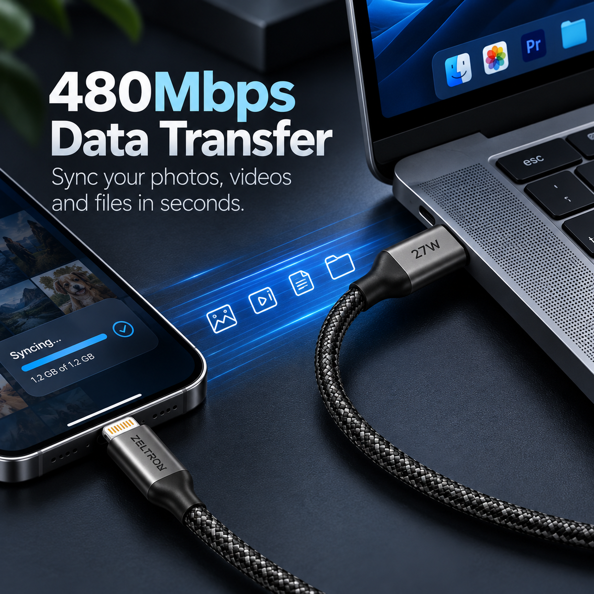 Z-Pulse 27W USB-C to Lightning PD Nylon Braided Cable