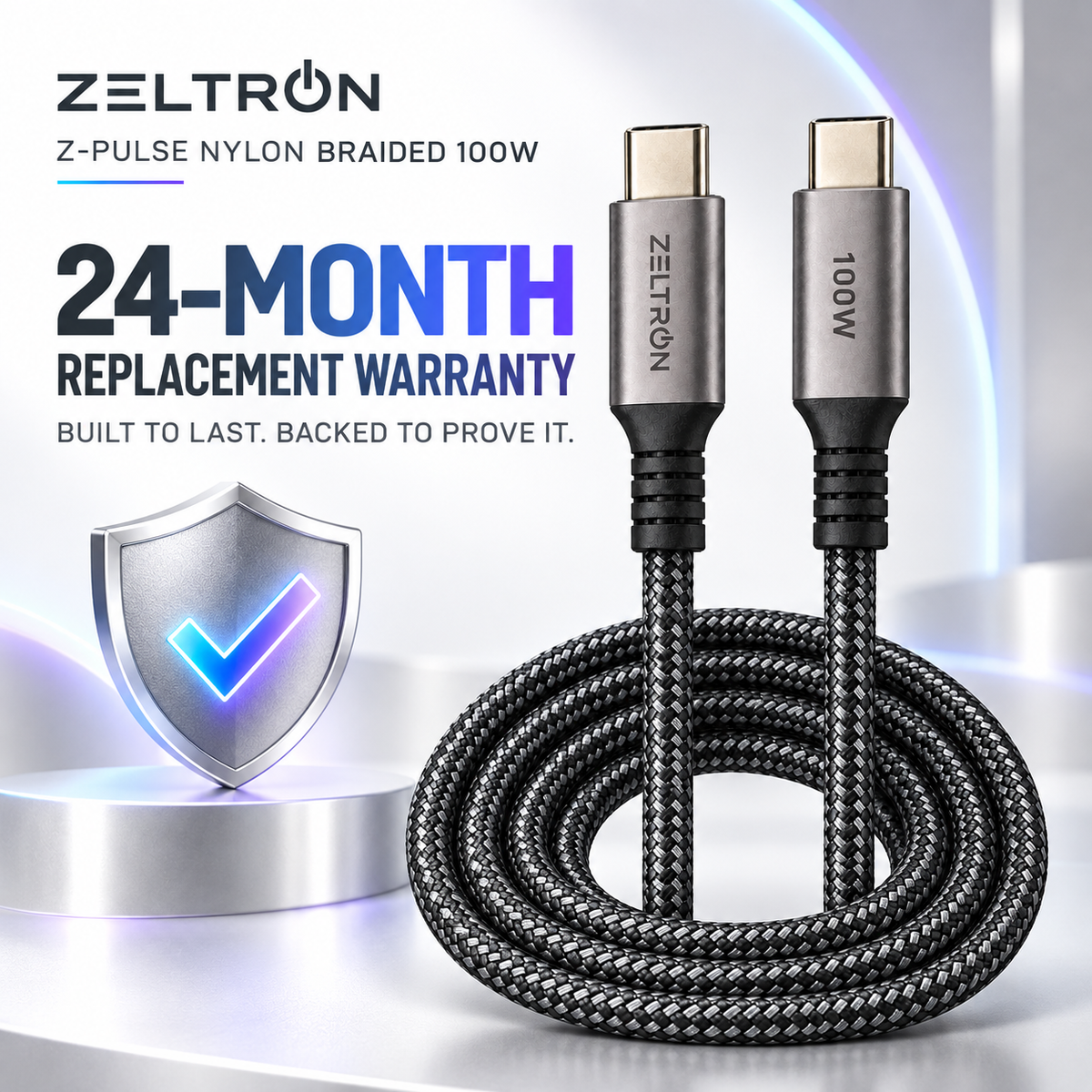 Z-Pulse 100W USB-C to USB-C PD Nylon Braided Cable with E-Marker Chip