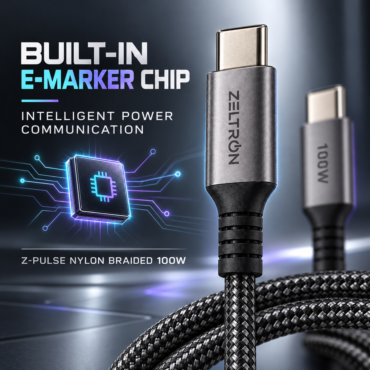 Z-Pulse 100W USB-C to USB-C PD Nylon Braided Cable with E-Marker Chip