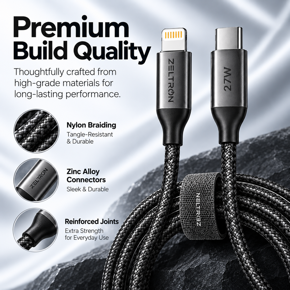 Z-Pulse 27W USB-C to Lightning PD Nylon Braided Cable