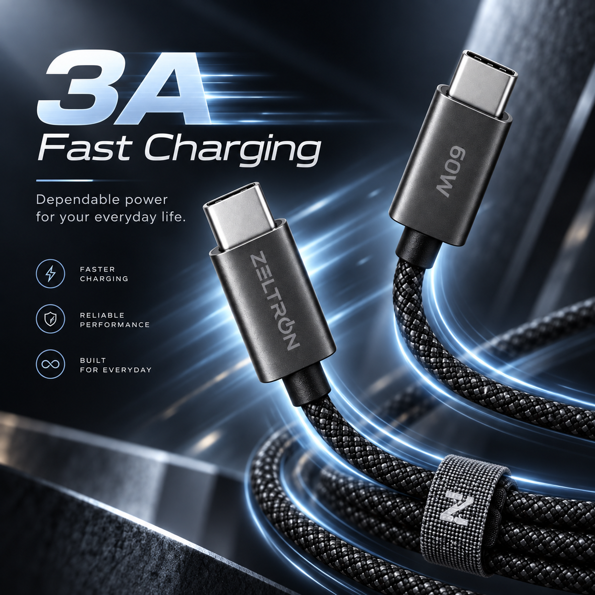 Z-Pulse Flex Mesh 60W USB-C to USB-C Fast Charging Cable