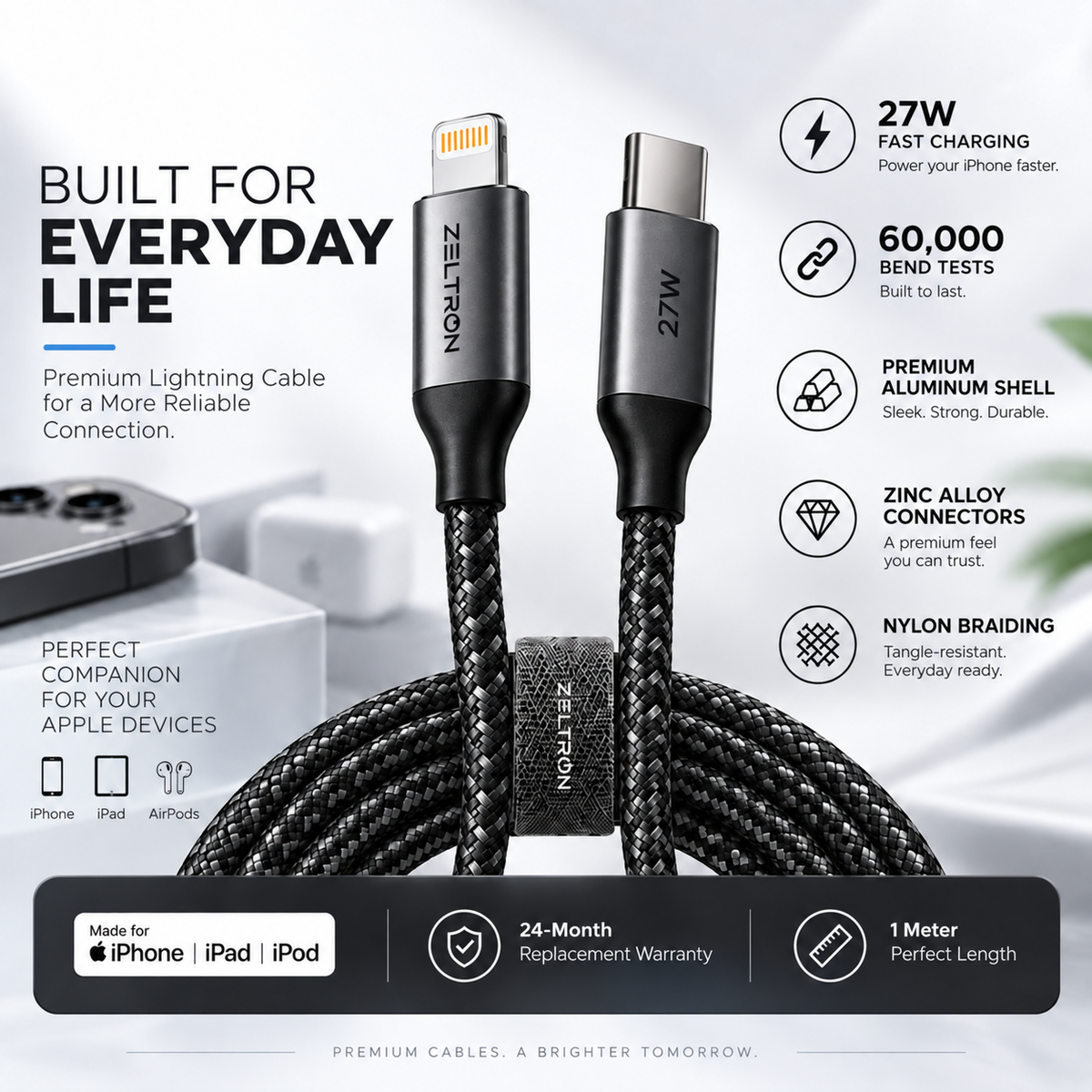 Z-Pulse 27W USB-C to Lightning PD Nylon Braided Cable