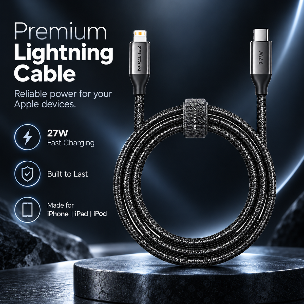Z-Pulse 27W USB-C to Lightning PD Nylon Braided Cable