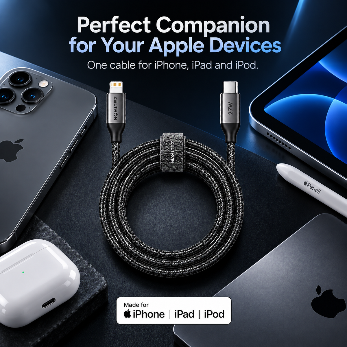 Z-Pulse 27W USB-C to Lightning PD Nylon Braided Cable