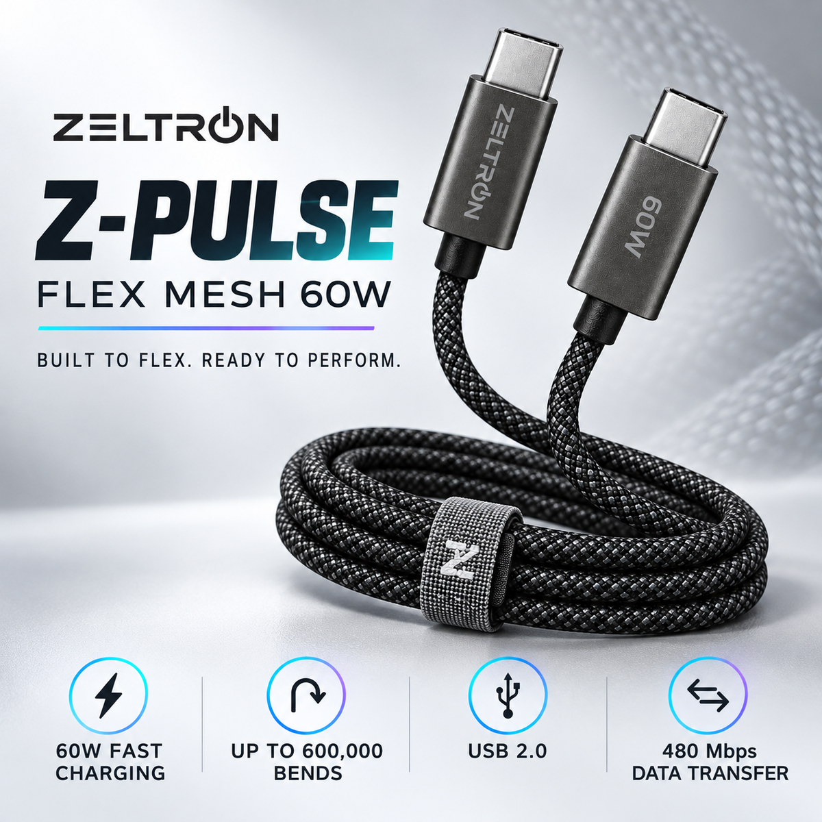Z-Pulse Flex Mesh 60W USB-C to USB-C Fast Charging Cable