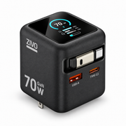 ZiVO 70W 3 Ports GaN Smart Display Charger with Built-in Retractable Cable