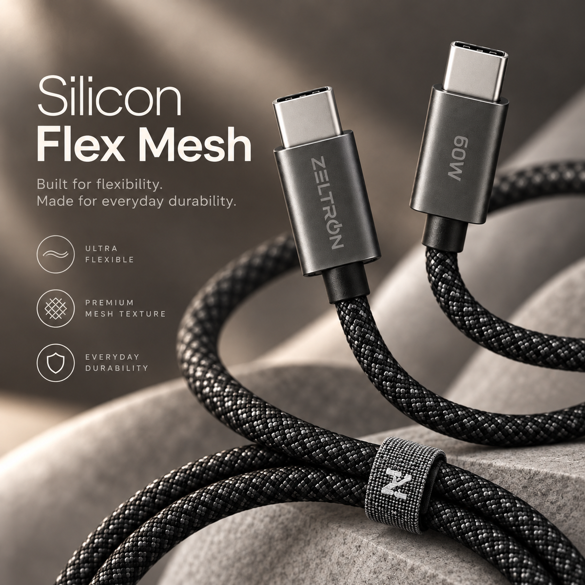 Z-Pulse Flex Mesh 60W USB-C to USB-C Fast Charging Cable