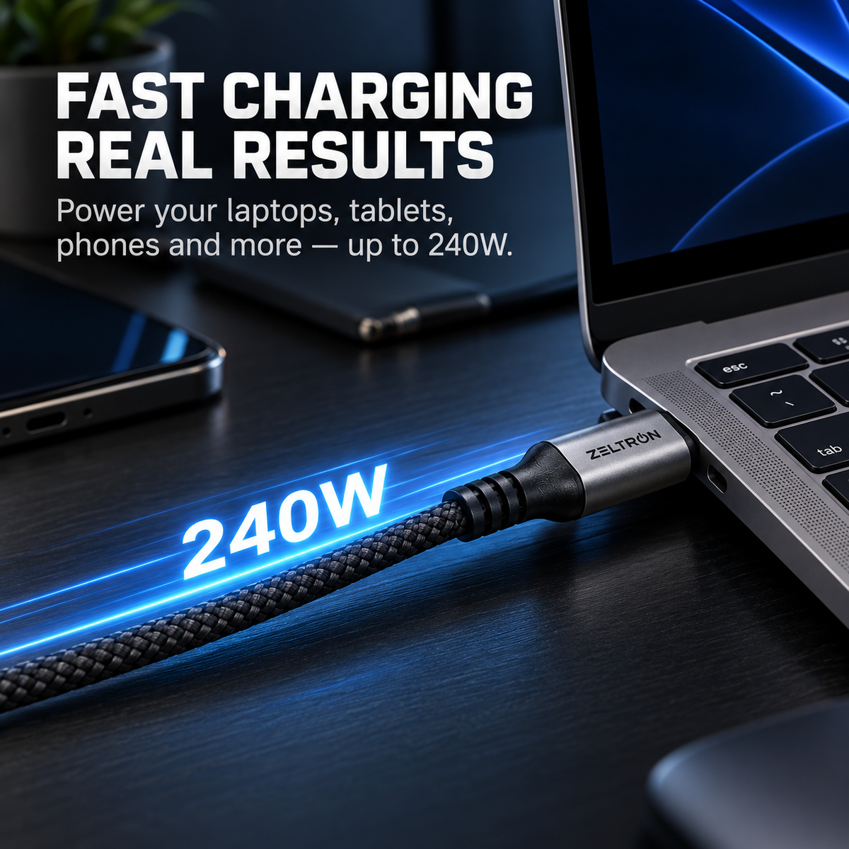 Z-Pulse 240W USB-C to USB-C PD Nylon Braided Cable with E-Marker Chip